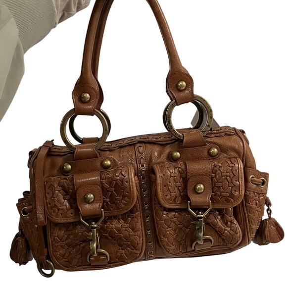 Isabella Fiore Brown Studded Leather Shoulder Bag - Picture 3 of 4